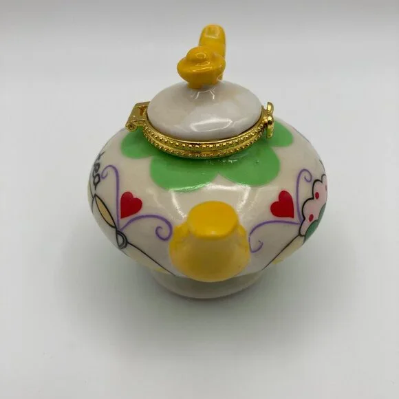 Miniature Porcelain Hinged Teapot Trinket, Pill, Jewelry Holder - Picture 4 of 7